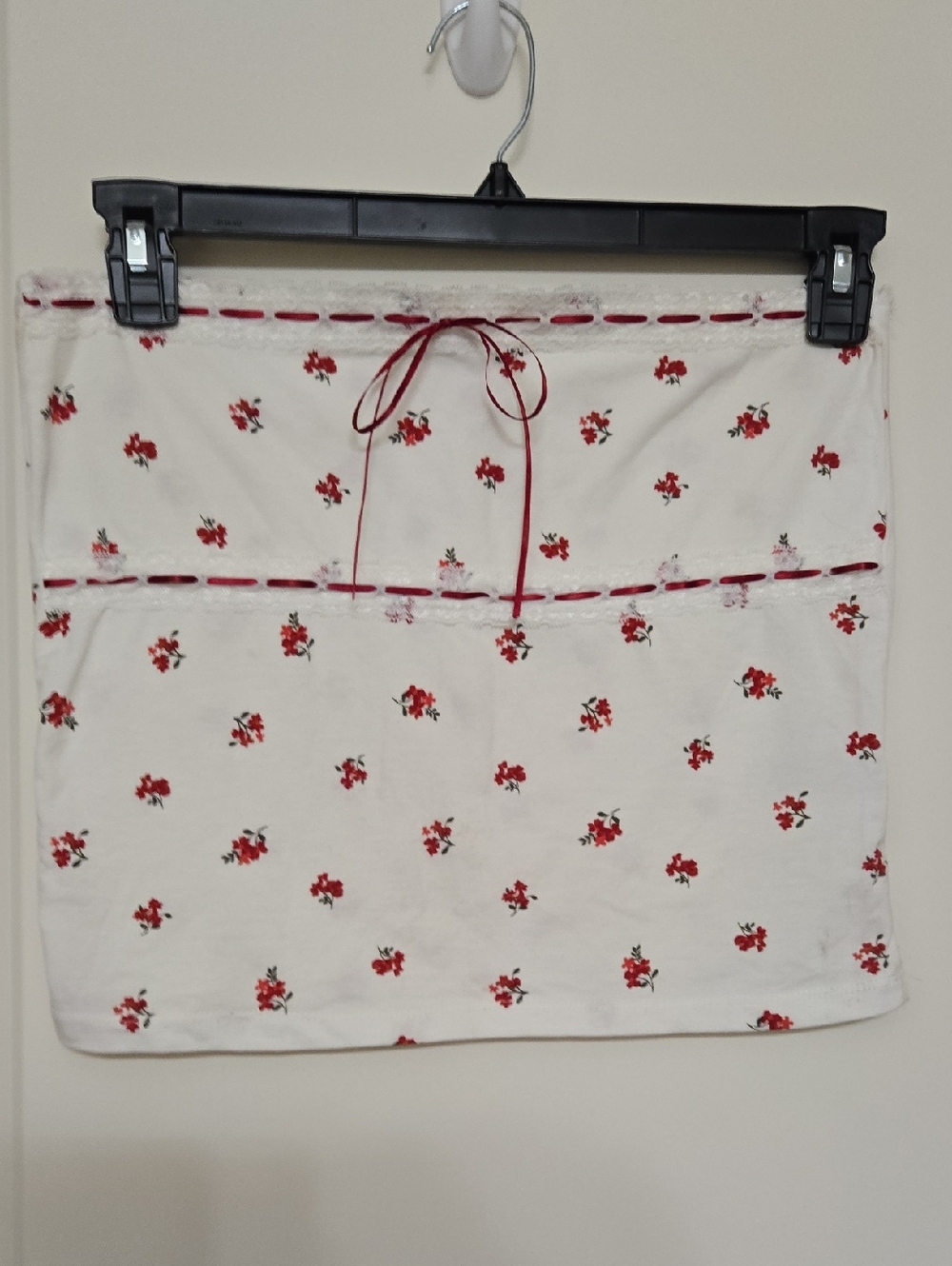 Cotton On White Tank with Red Floral Print and Tie